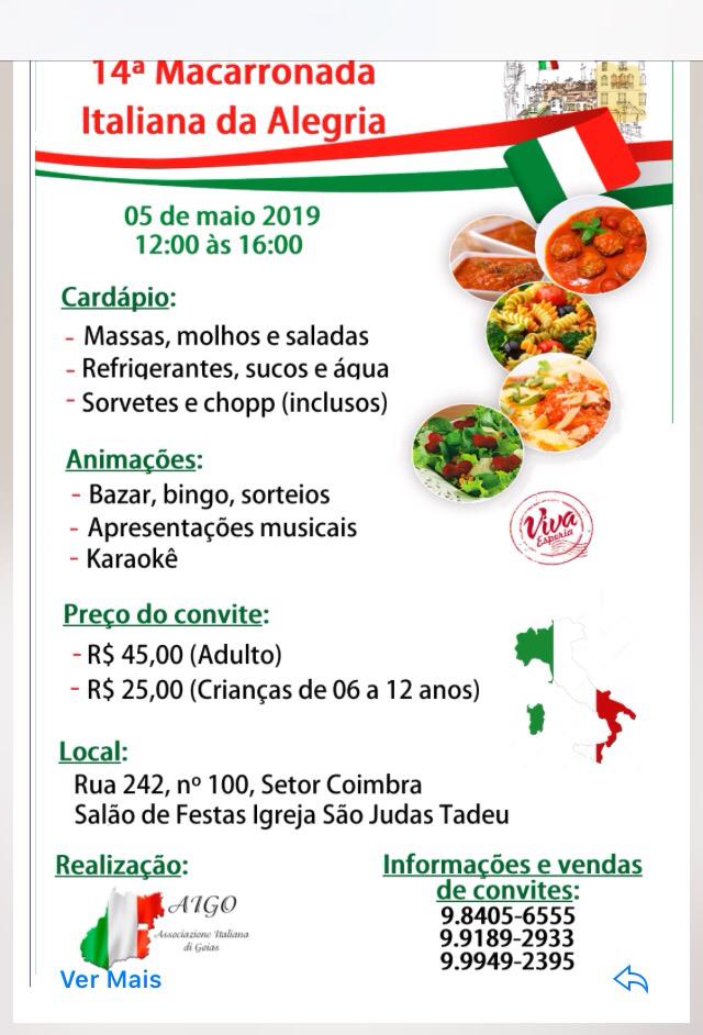 14º Macarronada Italiana da Alegria em Goiânia!